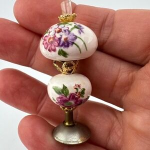 Vintage Dollhouse Porcelain Floral Table Lamp Miniature Made in Japan